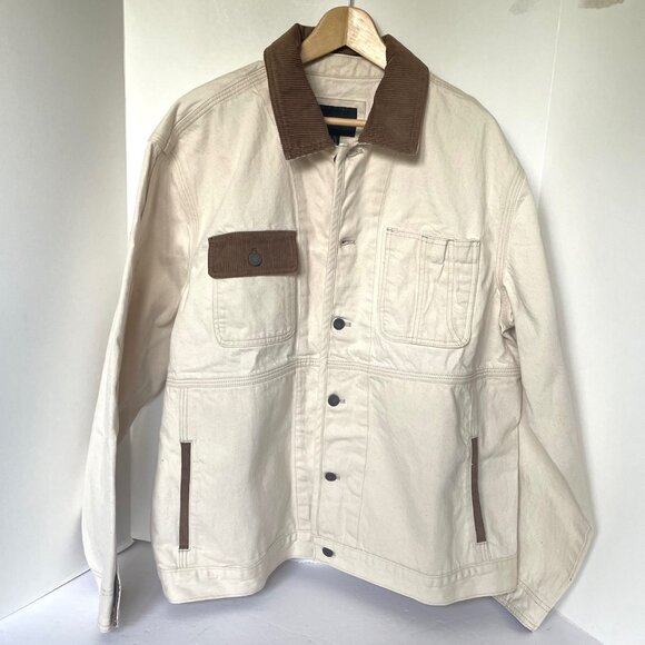 Banana Republic Heritage Chore Coat Mens XL White Denim Workwear Jacket Corduroy - Picture 2 of 10